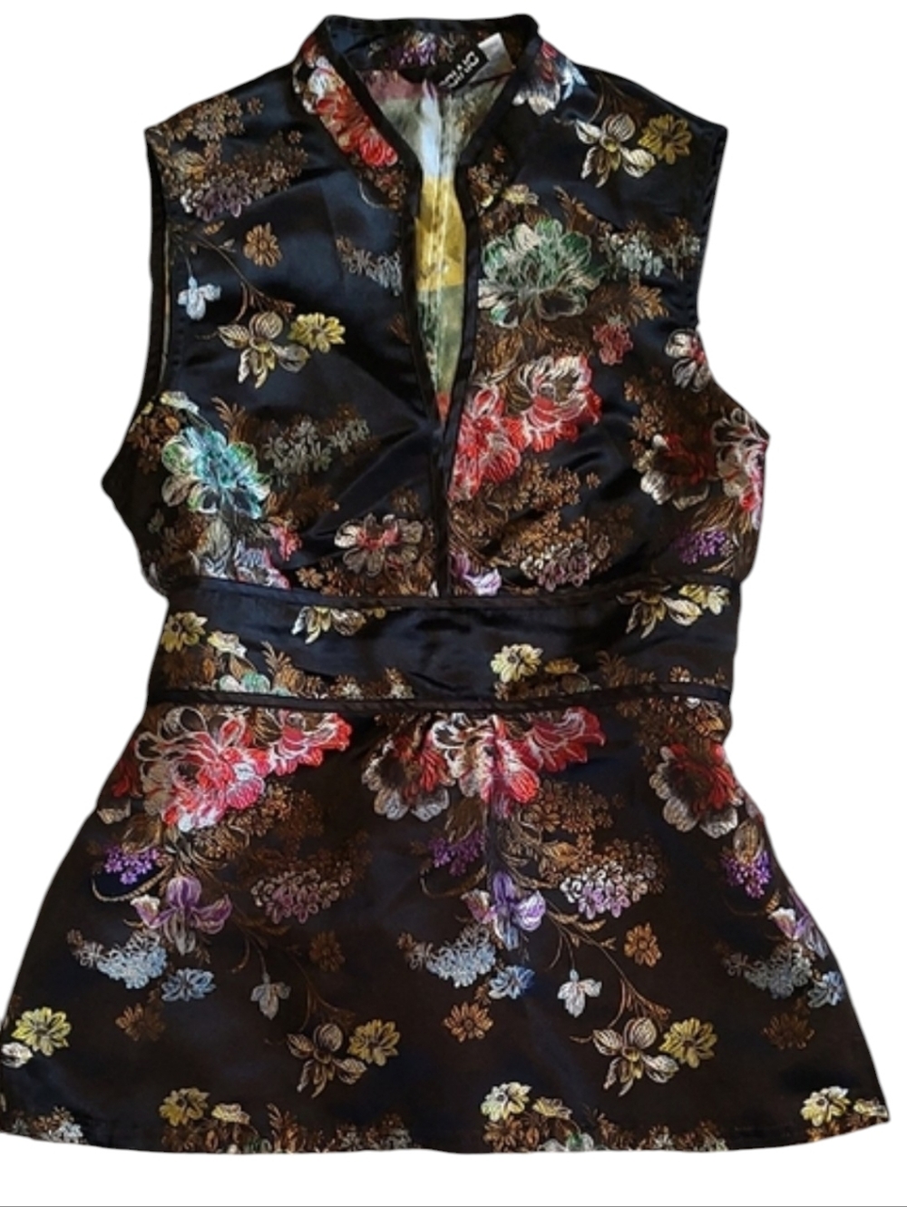DIVIDED Black Kimono Floral Patterned Sleevless Blouse